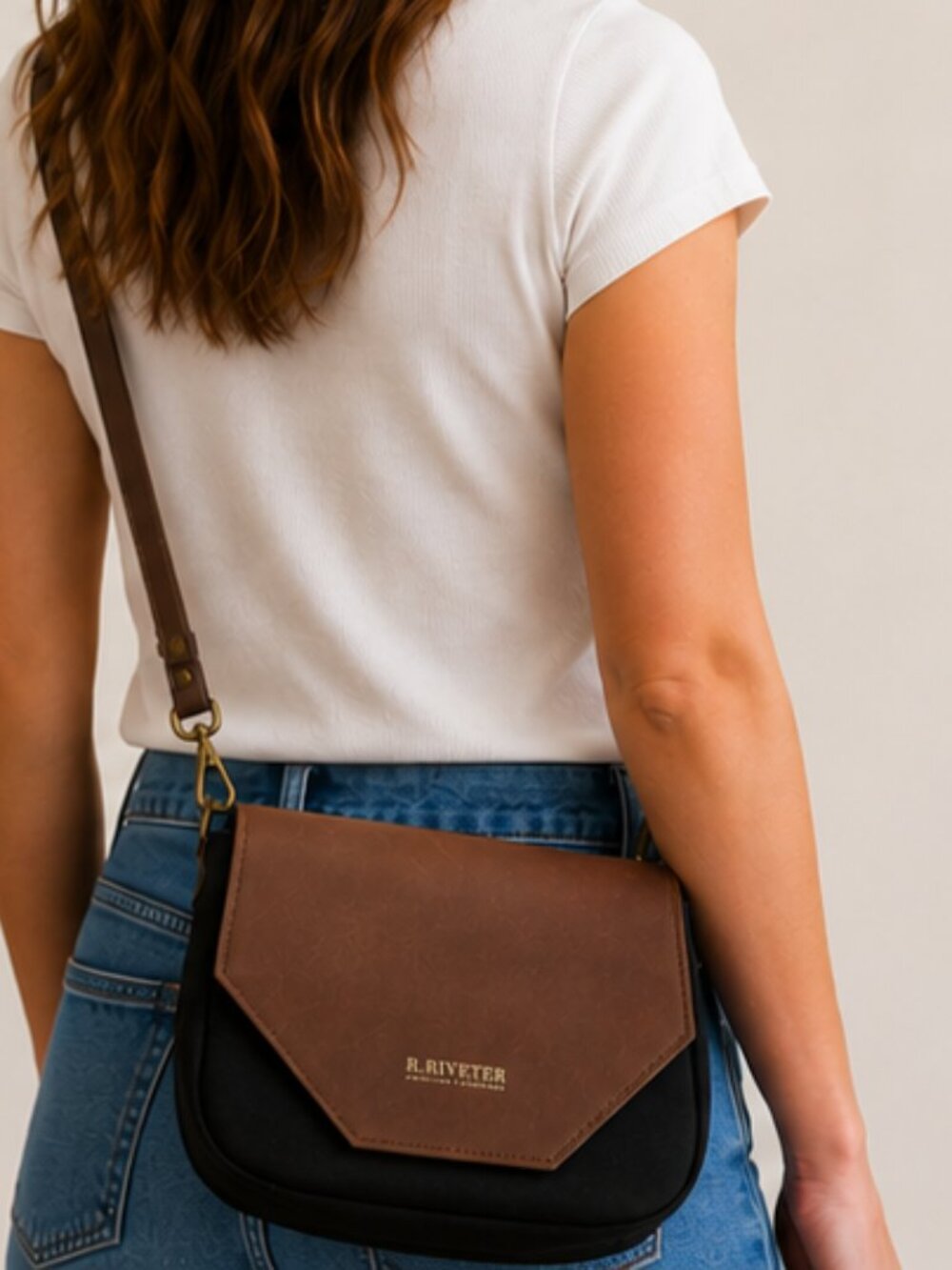 R. RIVETER Crossbody Bag Purse Black Brown